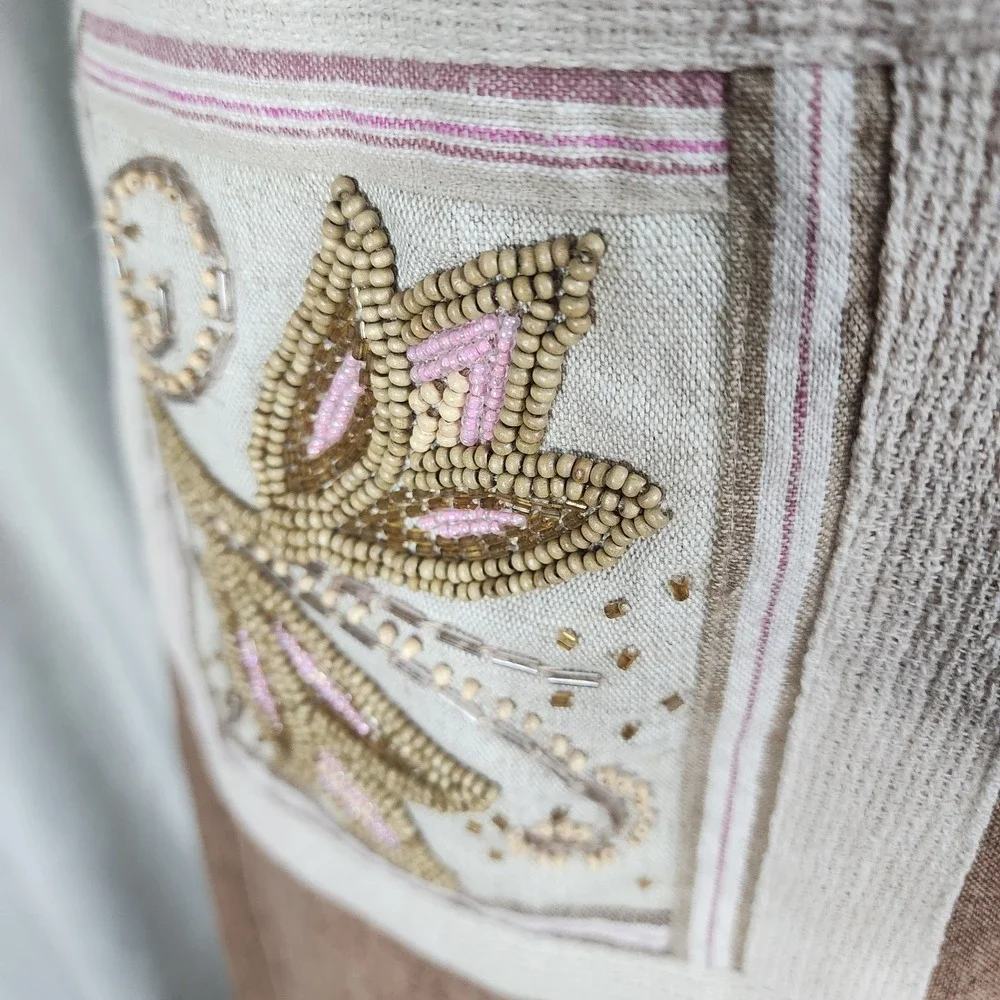 Vintage STUDIO BLUE Size Medium Beaded Embroidered Linen Cotton Sleeveless‎ Maxi